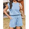 Ekouaer Women’s Romper with Pockets Summer Short Jumpsuit Casual Cap Sleeve Drawstring One Piece Lounge Vacation Beach Outfit(Blue)