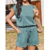 Ekouaer Women’s Romper with Pockets Summer Short Jumpsuit Casual Cap Sleeve Drawstring One Piece Lounge Vacation Beach Outfit(Green)