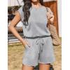 Ekouaer Women’s Romper with Pockets Summer Short Jumpsuit Casual Cap Sleeve Drawstring One Piece Lounge Vacation Beach Outfit(Grey)