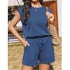 Ekouaer Women’s Romper with Pockets Summer Short Jumpsuit Casual Cap Sleeve Drawstring One Piece Lounge Vacation Beach Outfit(Navy)