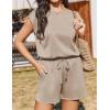 Ekouaer Women’s Romper with Pockets Summer Short Jumpsuit Casual Cap Sleeve Drawstring One Piece Lounge Vacation Beach Outfit(Stone)