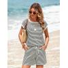 Ekouaer Womens Rompers for Summer Casual One Piece Short Jumpsuit 2026 Striped Cap Sleeve Beach Clothes Travel Outfits(Beige Striped)