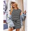 Ekouaer Womens Rompers for Summer Casual One Piece Short Jumpsuit 2026 Striped Cap Sleeve Beach Clothes Travel Outfits(Black Striped)
