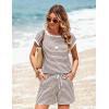 Ekouaer Womens Rompers for Summer Casual One Piece Short Jumpsuit 2026 Striped Cap Sleeve Beach Clothes Travel Outfits(Brown Beige Striped)