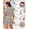 Ekouaer Womens Rompers for Summer Casual One Piece Short Jumpsuit 2026 Striped Cap Sleeve Beach Clothes Travel Outfits(Brown Beige Striped)