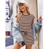 Ekouaer Womens Rompers for Summer Casual One Piece Short Jumpsuit 2026 Striped Cap Sleeve Beach Clothes Travel Outfits(Brown Striped)