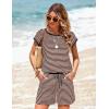 Ekouaer Womens Rompers for Summer Casual One Piece Short Jumpsuit 2026 Striped Cap Sleeve Beach Clothes Travel Outfits(Brown Striped)