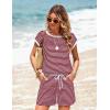 Ekouaer Womens Rompers for Summer Casual One Piece Short Jumpsuit 2026 Striped Cap Sleeve Beach Clothes Travel Outfits(Dark Red Striped)