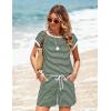 Ekouaer Womens Rompers for Summer Casual One Piece Short Jumpsuit 2026 Striped Cap Sleeve Beach Clothes Travel Outfits(Green Striped)