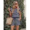Ekouaer Womens Rompers for Summer Casual One Piece Short Jumpsuit 2026 Striped Cap Sleeve Beach Clothes Travel Outfits(Navy Blue Striped)