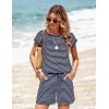 Ekouaer Womens Rompers for Summer Casual One Piece Short Jumpsuit 2026 Striped Cap Sleeve Beach Clothes Travel Outfits(Navy Blue Striped)