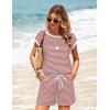 Ekouaer Womens Rompers for Summer Casual One Piece Short Jumpsuit 2026 Striped Cap Sleeve Beach Clothes Travel Outfits(Pink Striped)