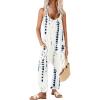 Ekouaer Womens Jumpsuit Sleeveless Casual Summer Overalls Jumpers Spaghetti Strap Baggy Long Pants Rompers with Pockets(Begie Blue Tie-dye)