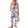 Ekouaer Womens Jumpsuit Sleeveless Casual Summer Overalls Jumpers Spaghetti Strap Baggy Long Pants Rompers with Pockets(Grey Geometric Ethnic)