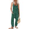 Ekouaer Womens Jumpsuit Sleeveless Casual Summer Overalls Jumpers Spaghetti Strap Baggy Long Pants Rompers with Pockets(White Floral Green)