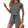 Ekouaer Womens Rompers for Summer Casual One Piece Short Jumpsuit 2026 Striped Cap Sleeve Beach Clothes Travel Outfits(Black Striped)