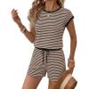 Ekouaer Womens Rompers for Summer Casual One Piece Short Jumpsuit 2026 Striped Cap Sleeve Beach Clothes Travel Outfits(Brown Striped)