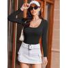 Ekouaer Womens 3 Pack Long Sleeve Shirts Square Neck Basic Ribbed Tops Tee Thermal Undershirts XS-XXL(Black/White/Light Blue)