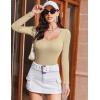 Ekouaer Womens Long Sleeve Shirts Square Neck Slim Fit Basic Tops Ribbed Thermal Undershirts Layering Tee(Beige)