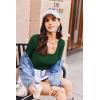 Ekouaer Womens Long Sleeve Shirts Square Neck Slim Fit Basic Tops Ribbed Thermal Undershirts Layering Tee(Deep Green)