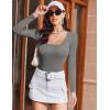 Ekouaer Womens Long Sleeve Shirts Square Neck Slim Fit Basic Tops Ribbed Thermal Undershirts Layering Tee(Grey)