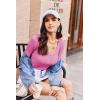 Ekouaer Womens Long Sleeve Shirts Square Neck Slim Fit Basic Tops Ribbed Thermal Undershirts Layering Tee(Hot Pink)