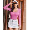 Ekouaer Womens Long Sleeve Shirts Square Neck Slim Fit Basic Tops Ribbed Thermal Undershirts Layering Tee(Hot Pink)