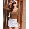 Ekouaer Womens Long Sleeve Shirts Square Neck Slim Fit Basic Tops Ribbed Thermal Undershirts Layering Tee(Khaki)