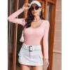 Ekouaer Womens Long Sleeve Shirts Square Neck Slim Fit Basic Tops Ribbed Thermal Undershirts Layering Tee(Pink)