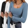 Ekouaer Womens 3 Pack Long Sleeve Shirts Square Neck Basic Ribbed Tops Tee Thermal Undershirts XS-XXL(Black/White/Navy)
