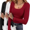 Ekouaer Womens 3 Pack Long Sleeve Shirts Square Neck Basic Ribbed Tops Tee Thermal Undershirts XS-XXL(Black/White/Red)