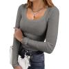 Ekouaer Womens Long Sleeve Shirts Square Neck Slim Fit Basic Tops Ribbed Thermal Undershirts Layering Tee(Grey)