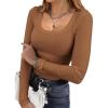 Ekouaer Womens Long Sleeve Shirts Square Neck Slim Fit Basic Tops Ribbed Thermal Undershirts Layering Tee(Khaki)