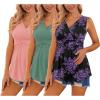 Ekouaer Women’s Maternity Tank Tops 3 Packs Sleeveless Nursing Tops V Neck Breastfeeding Shirts Pregnancy Clothes(Orange Pink / Gray-green / Floral Black(3pcs))