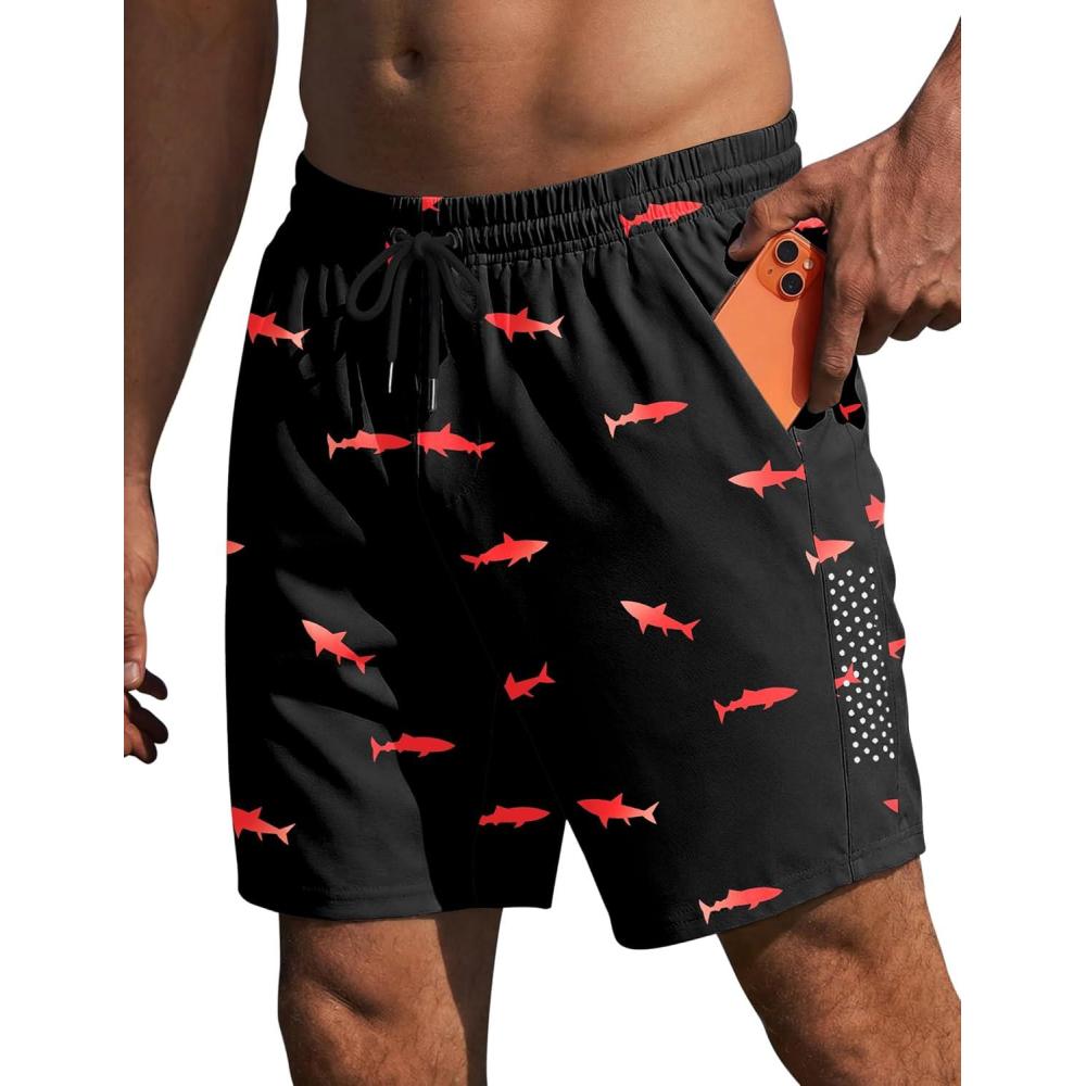 imageEkouaer Mens Swim Trunks 7 Inch Quick Dry Breathable Board Shorts Beach Bathing Suit Lightweight Swimsuit SwimwearBlackpink Shark