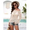 Ekouaer Womens Crochet Cover up Top Hollow Out Floral Beach Cover ups 2026 Summer Sweater Vacation Cruise Outfits S-2XL(Beige)