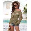 Ekouaer Womens Crochet Cover up Top Hollow Out Floral Beach Cover ups 2026 Summer Sweater Vacation Cruise Outfits S-2XL(Khaki)
