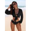 Ekouaer Women’s Swimsuit Cover Ups Tie Front Long Sleeve Top Kimono for Women Bikini Shirt Summer Cardigan(Black)