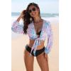 Ekouaer Women’s Swimsuit Cover Ups Tie Front Long Sleeve Top Kimono for Women Bikini Shirt Summer Cardigan(Color Printing)