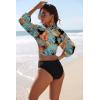 Ekouaer Women’s Swimsuit Cover Ups Tie Front Long Sleeve Top Kimono for Women Bikini Shirt Summer Cardigan(Green Leaves)