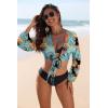 Ekouaer Women’s Swimsuit Cover Ups Tie Front Long Sleeve Top Kimono for Women Bikini Shirt Summer Cardigan(Green Leaves)