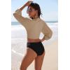 Ekouaer Women’s Swimsuit Cover Ups Tie Front Long Sleeve Top Kimono for Women Bikini Shirt Summer Cardigan(Khaki)