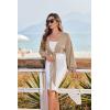 Ekouaer Women’s Swimsuit Cover Ups Tie Front Long Sleeve Top Kimono for Women Bikini Shirt Summer Cardigan(Khaki)