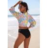 Ekouaer Women’s Swimsuit Cover Ups Tie Front Long Sleeve Top Kimono for Women Bikini Shirt Summer Cardigan(Multicolor Leaves)