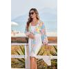Ekouaer Women’s Swimsuit Cover Ups Tie Front Long Sleeve Top Kimono for Women Bikini Shirt Summer Cardigan(Multicolor Leaves)