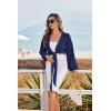 Ekouaer Women’s Swimsuit Cover Ups Tie Front Long Sleeve Top Kimono for Women Bikini Shirt Summer Cardigan(Navy Blue)