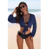 Ekouaer Women’s Swimsuit Cover Ups Tie Front Long Sleeve Top Kimono for Women Bikini Shirt Summer Cardigan(Navy Blue)