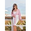 Ekouaer Women’s Swimsuit Cover Ups Tie Front Long Sleeve Top Kimono for Women Bikini Shirt Summer Cardigan(Pink)