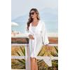 Ekouaer Women’s Swimsuit Cover Ups Tie Front Long Sleeve Top Kimono for Women Bikini Shirt Summer Cardigan(White)