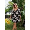 Ekouaer Womens Swimsuit Coverup 2026 Sheer Chiffon Floral Print Sexy Bathing Suit Cover Up Swimwear Beachwear(Black Brown Leaf)